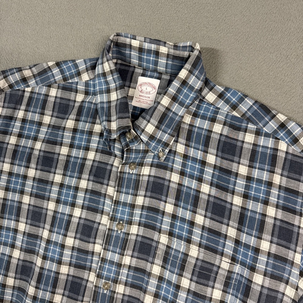 Brooks Brothers Shirt Mens Large Blue Madison Plaid Long Sleeve Button Cotton